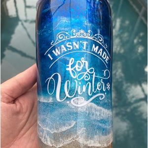 Handmade beach design “I Wasn’t Made for Winter” on a 20oz Tervis tumbler